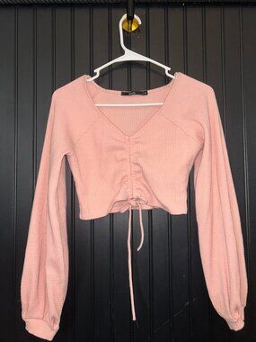 Pink Long Sleeve Crop Top